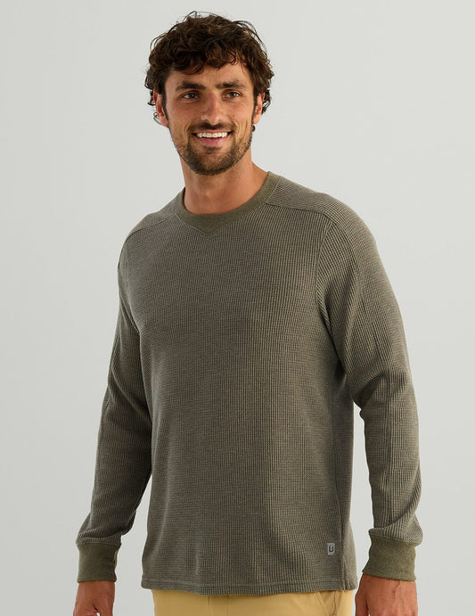 Huk Waffle Long Sleeve Crew - Heather Moss