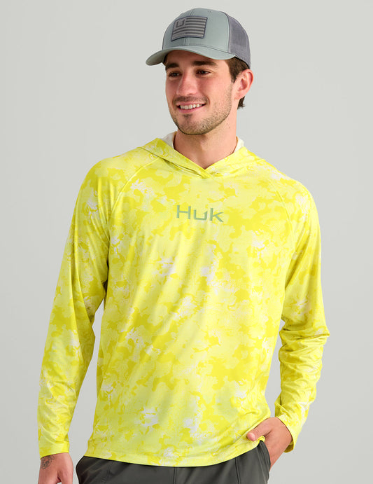 Huk Airweight KC Printed Hoodie - Vintage Chartreuse Estuary Camo
