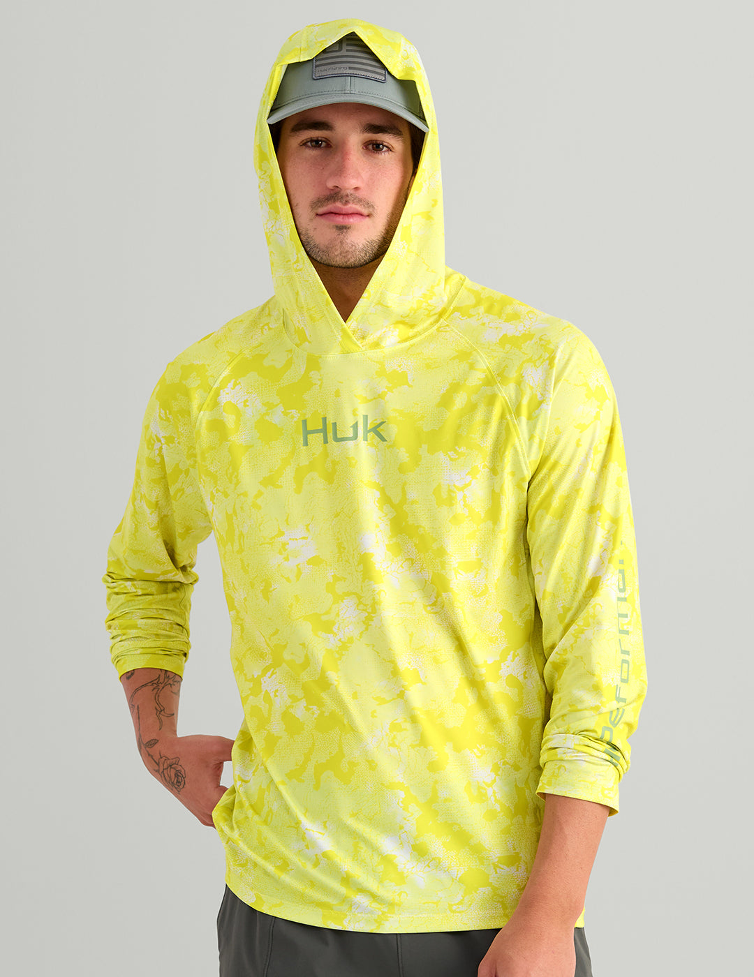 Huk Airweight KC Printed Hoodie - Vintage Chartreuse Estuary Camo