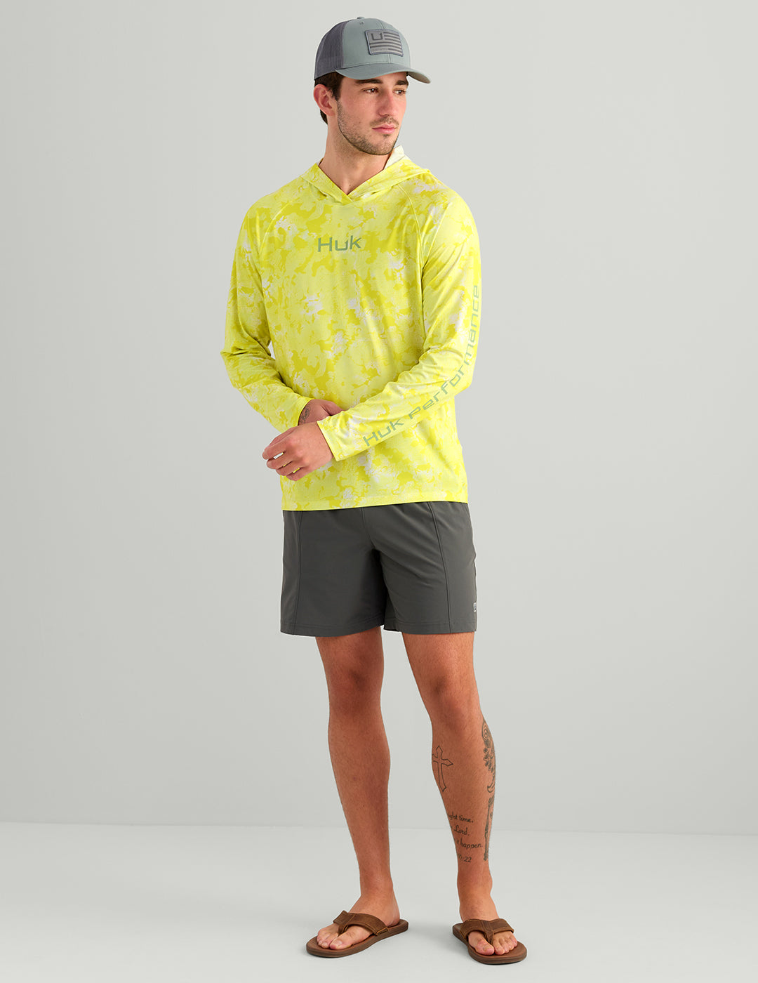 Huk Airweight KC Printed Hoodie - Vintage Chartreuse Estuary Camo