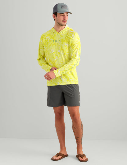Huk Airweight KC Printed Hoodie - Vintage Chartreuse Estuary Camo