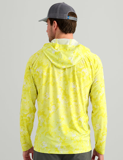 Huk Airweight KC Printed Hoodie - Vintage Chartreuse Estuary Camo