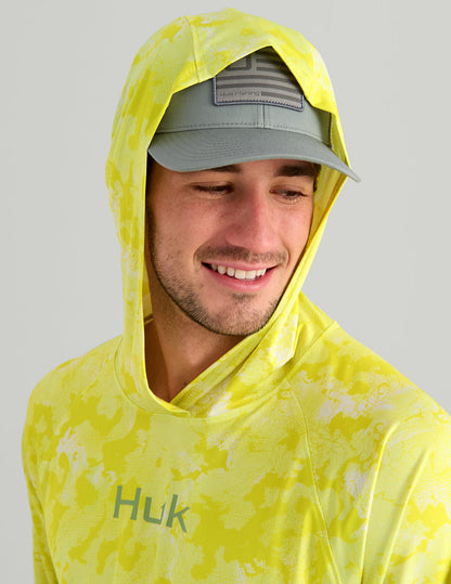 Huk Airweight KC Printed Hoodie - Vintage Chartreuse Estuary Camo