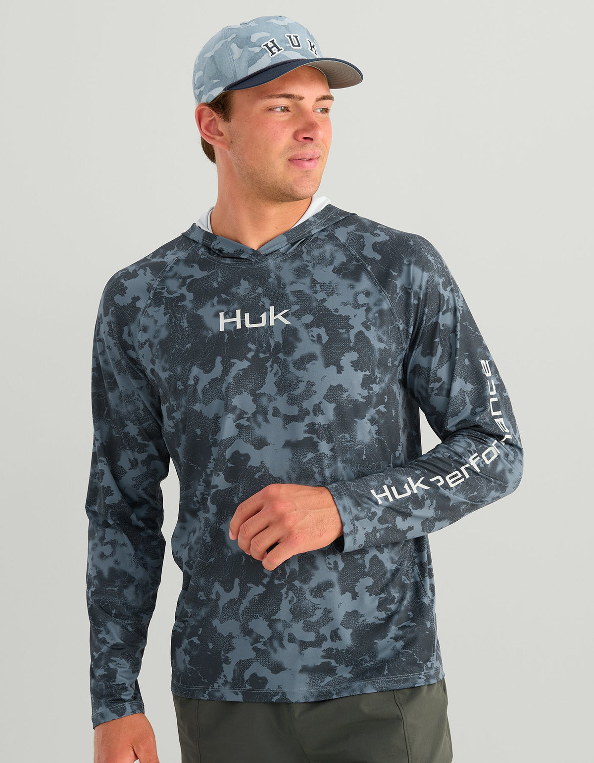 Huk Airweight KC Printed Hoodie - Stormy Blue Tideloom Camo