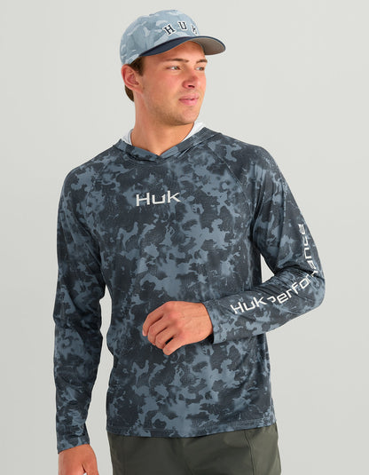 Huk Airweight KC Printed Hoodie - Stormy Blue Tideloom Camo