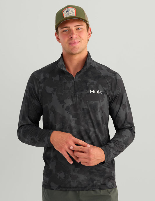 Huk Airweight KC Print 1/4 Zip - Black Tideloom Camo