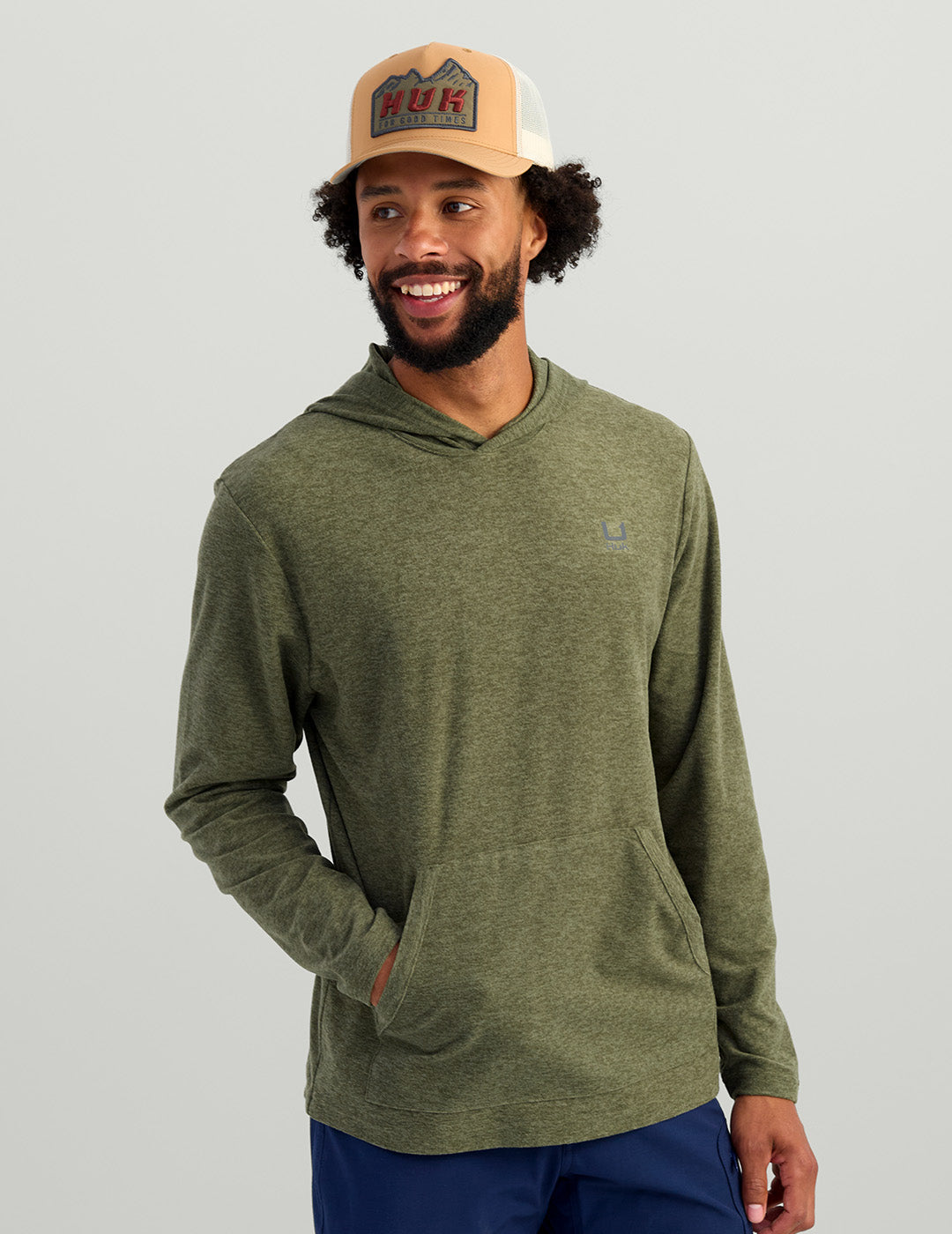 Huk Leeward Lightweight Fleece Hoodie - Moss Heather