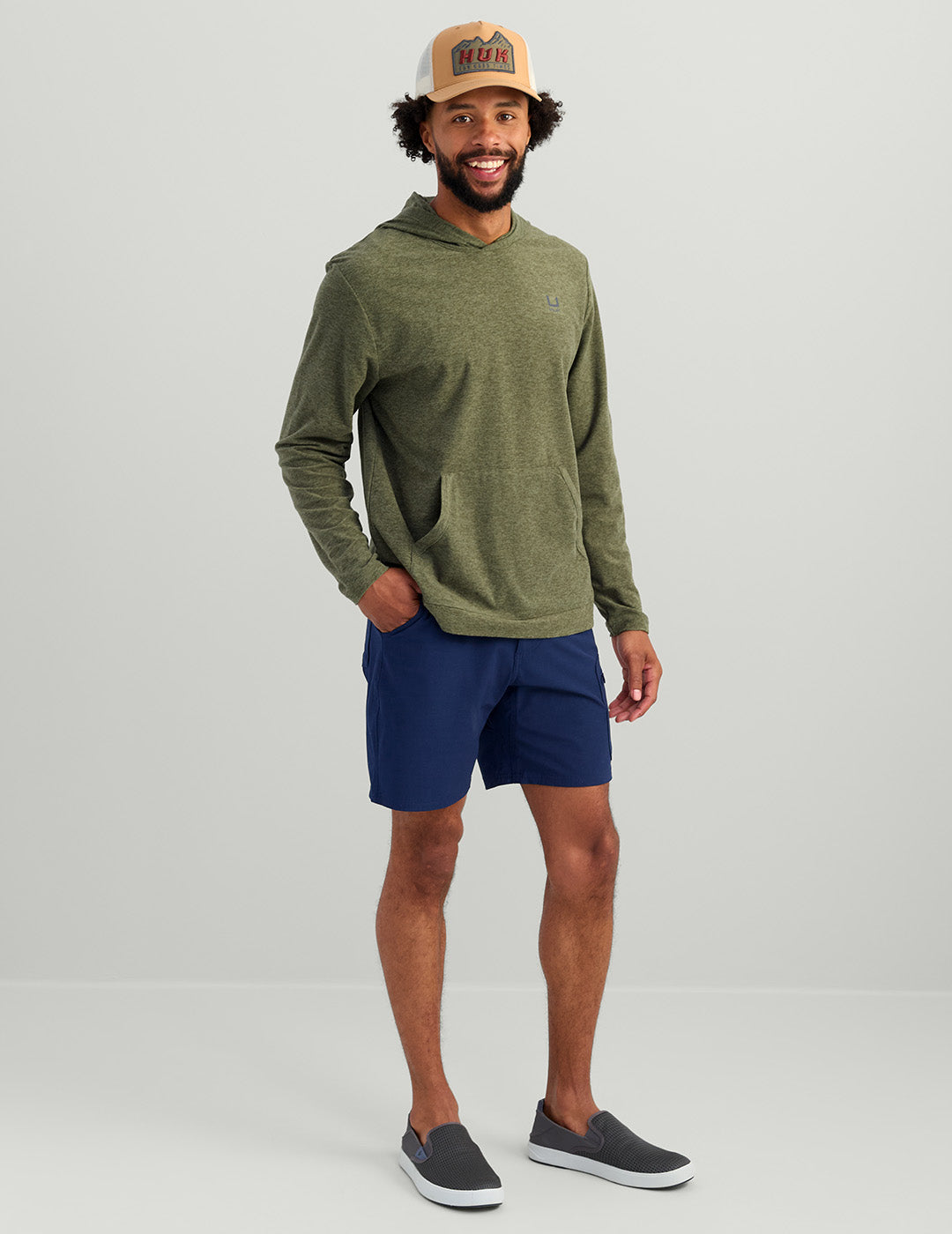 Huk Leeward Lightweight Fleece Hoodie - Moss Heather