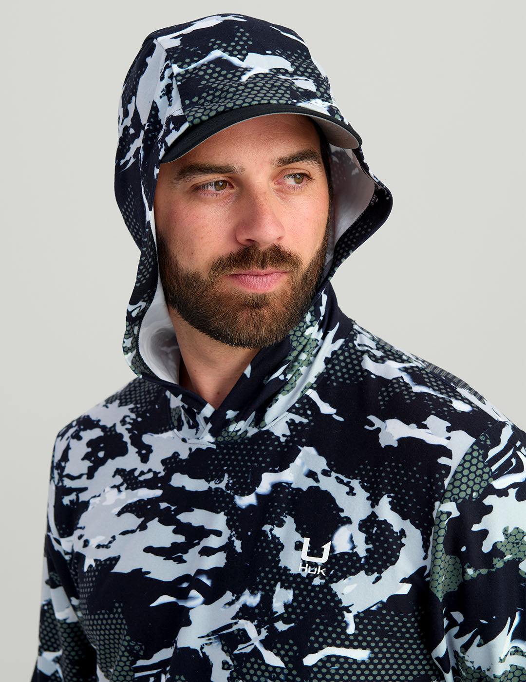 Huk KC Print Leeward Lightweight Fleece Hoodie - KC Black Grazier