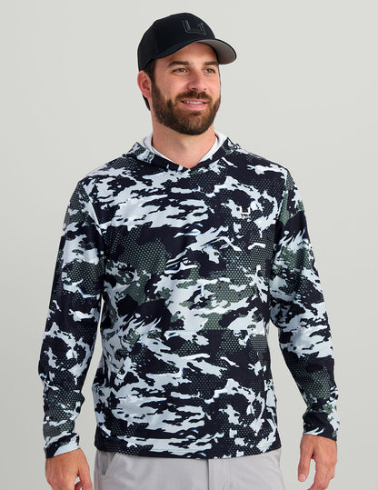 Huk KC Print Leeward Lightweight Fleece Hoodie - KC Black Grazier