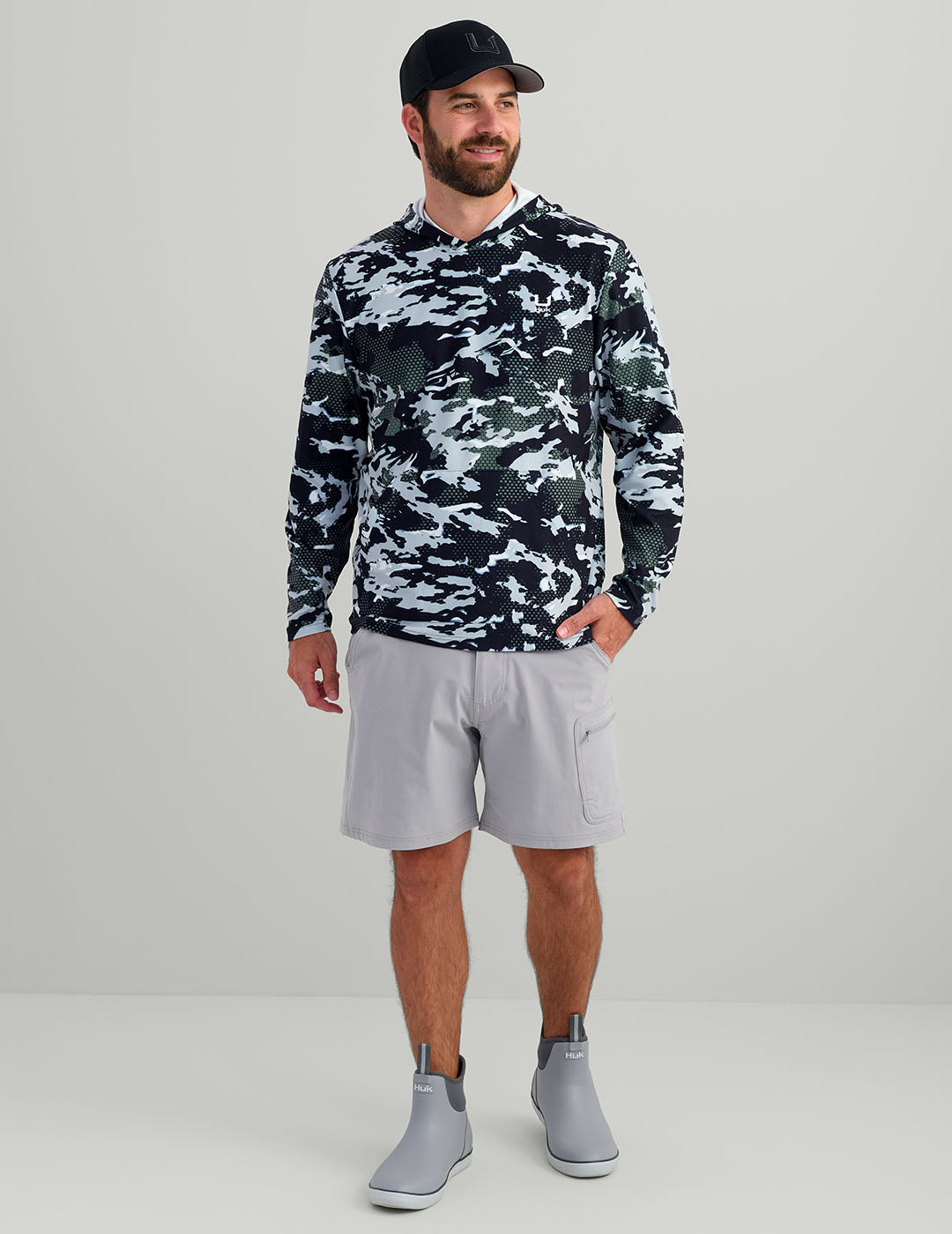Huk KC Print Leeward Lightweight Fleece Hoodie - KC Black Grazier