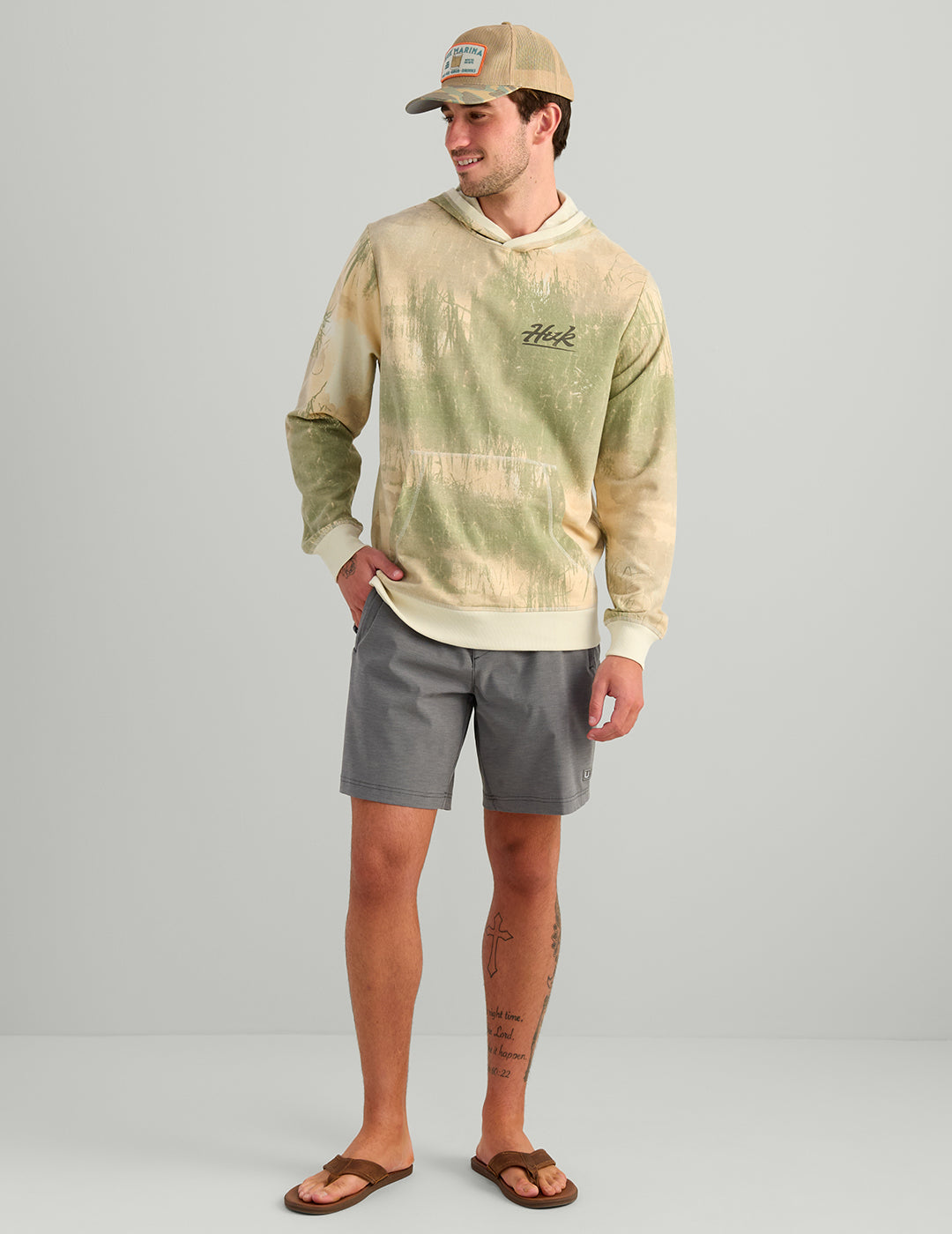 Huk Edisto Bass Patch Terry Hoodie - Silver Birch Marsh Camo