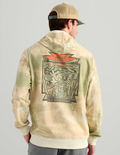 Huk Edisto Bass Patch Terry Hoodie - Silver Birch Marsh Camo