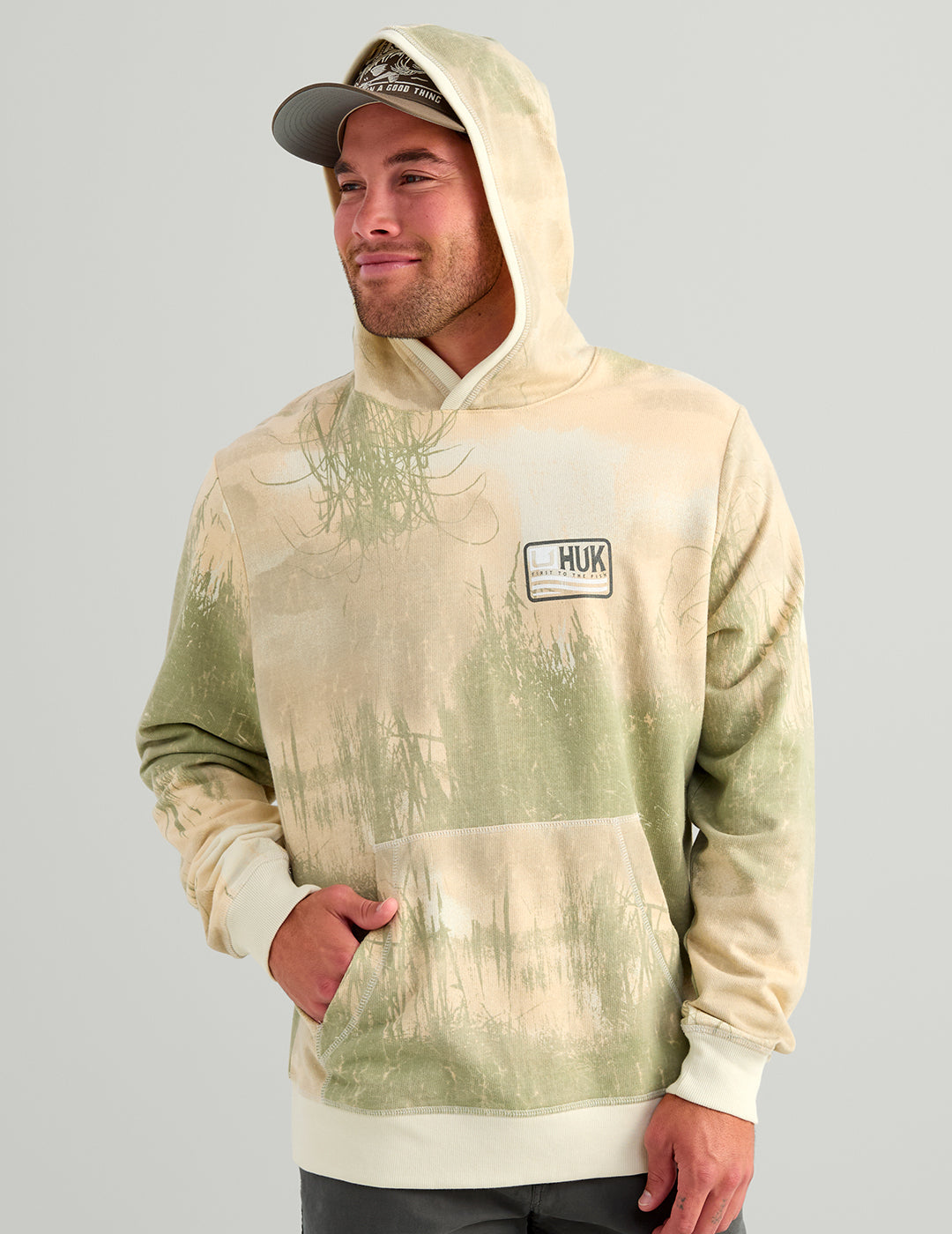 Huk Edisto Born Wave Terry Hoodie - Silver Birch Marsh Camo