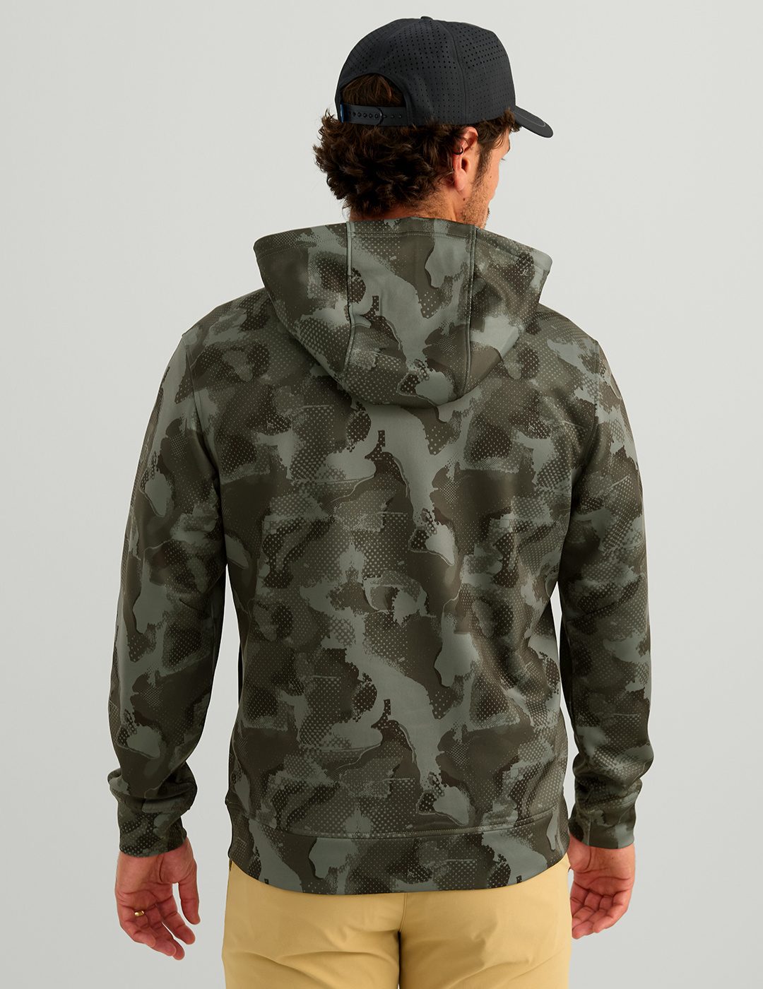 Huk Coldfront+ KC Printed 1/2 Zip Fleece Hoodie - Black Tideloom Camo