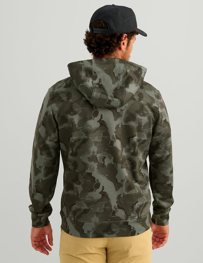 Huk Coldfront+ KC Printed 1/2 Zip Fleece Hoodie - Black Tideloom Camo