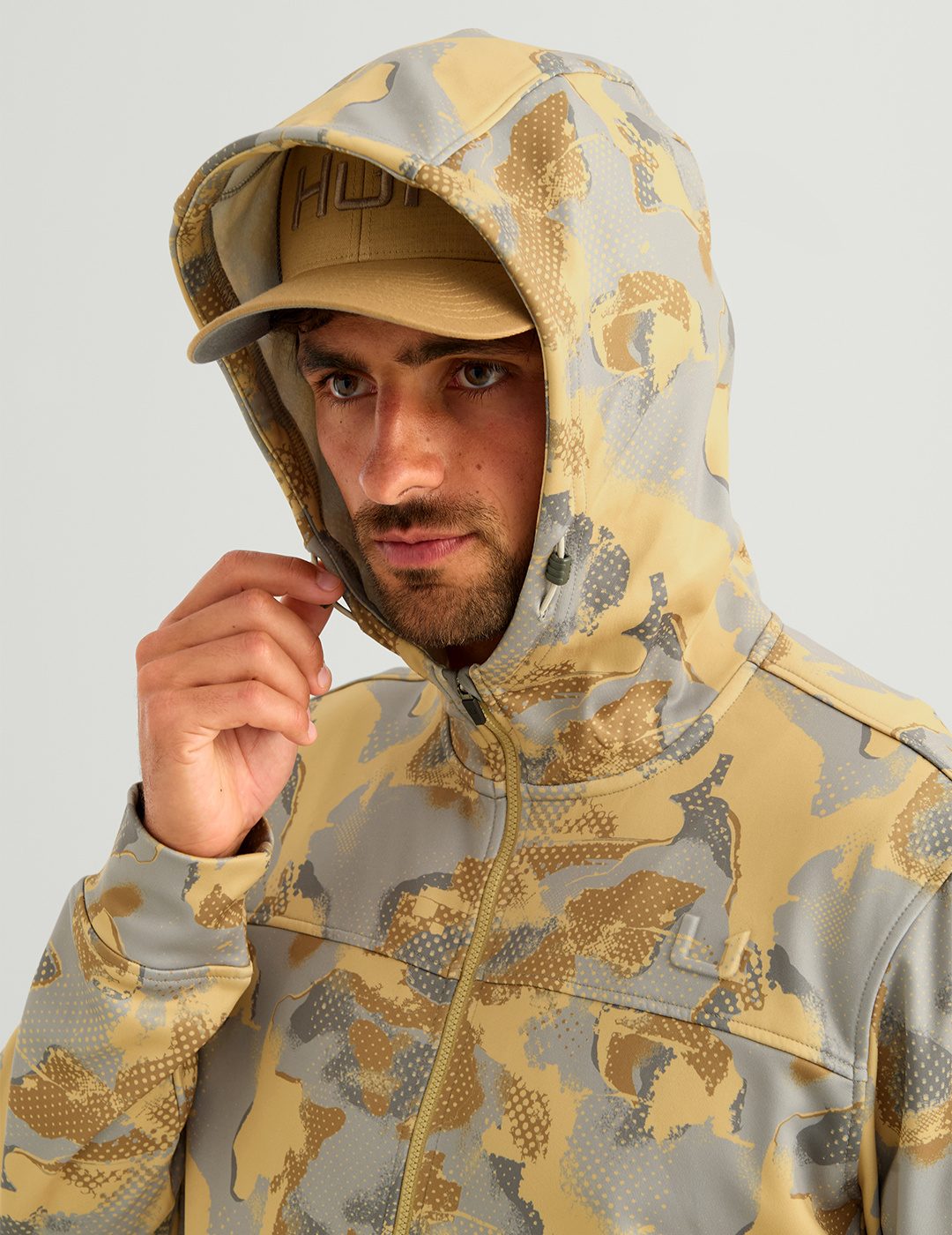 Huk Coldfront+ KC Printed 1/2 Zip Fleece Hoodie - Starfish Tideloom Camo