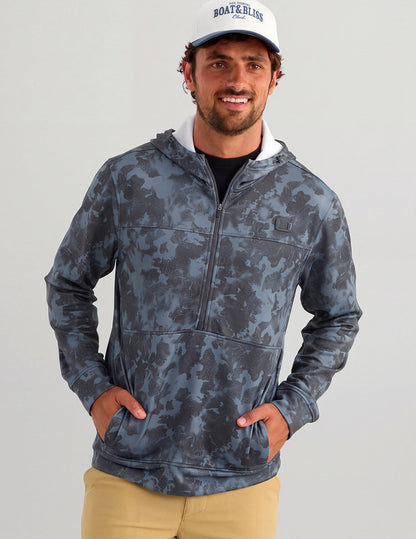 Huk Coldfront+ KC Printed 1/2 Zip Fleece Hoodie - Stormy Blue Tideloom Camo