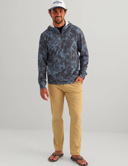 Huk Coldfront+ KC Printed 1/2 Zip Fleece Hoodie - Stormy Blue Tideloom Camo