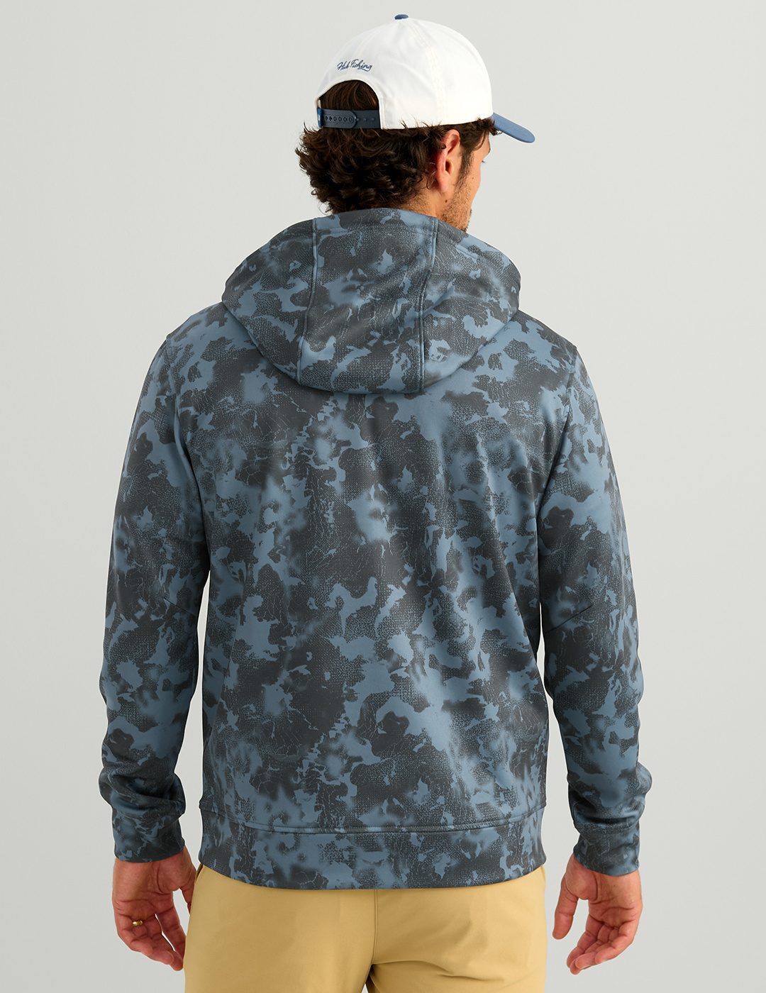 Huk Coldfront+ KC Printed 1/2 Zip Fleece Hoodie - Stormy Blue Tideloom Camo