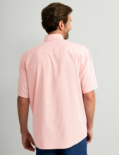 Huk Tide Point Short Sleeve Button-Down - Coral Reef Mini Check