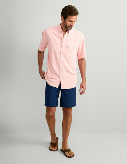 Huk Tide Point Short Sleeve Button-Down - Coral Reef Mini Check
