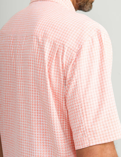 Huk Tide Point Short Sleeve Button-Down - Coral Reef Mini Check