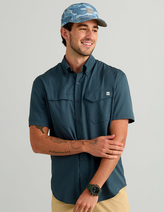 Huk Tide Point Short Sleeve Button-Down - Sea Storm