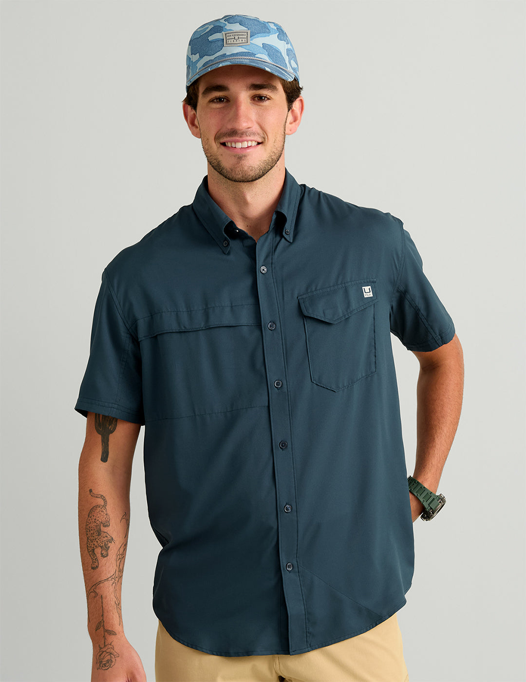 Huk Tide Point Short Sleeve Button-Down - Sea Storm