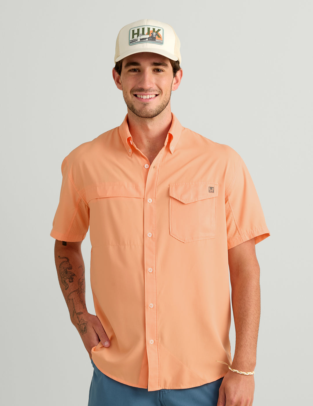Huk Tide Point Short Sleeve Button-Down - Coral Reef