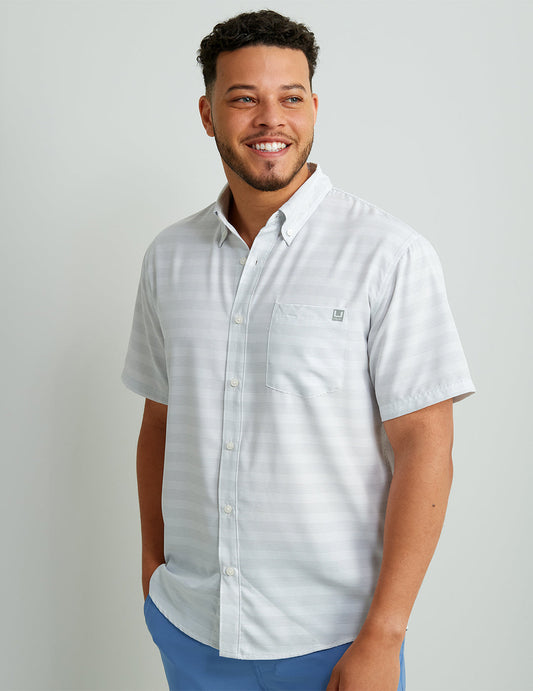 Huk Kona Button-Down - Cross Dye Stripe White