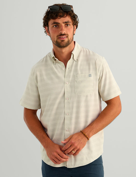 Huk Kona Button-Down - Cross Dye Stripe Seawall Stone