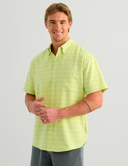 Huk Kona Button-Down - Cross Dye Stripe Vintage Chartreuse