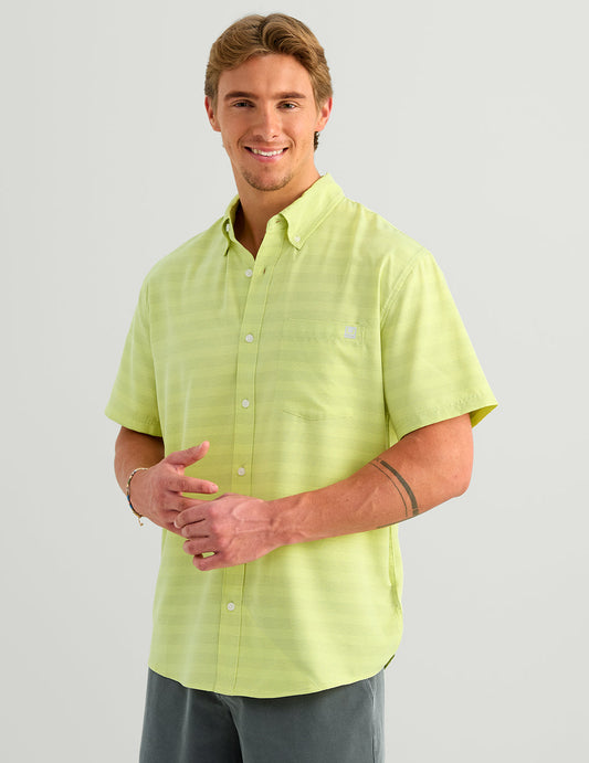 Huk Kona Button-Down - Cross Dye Stripe Vintage Chartreuse