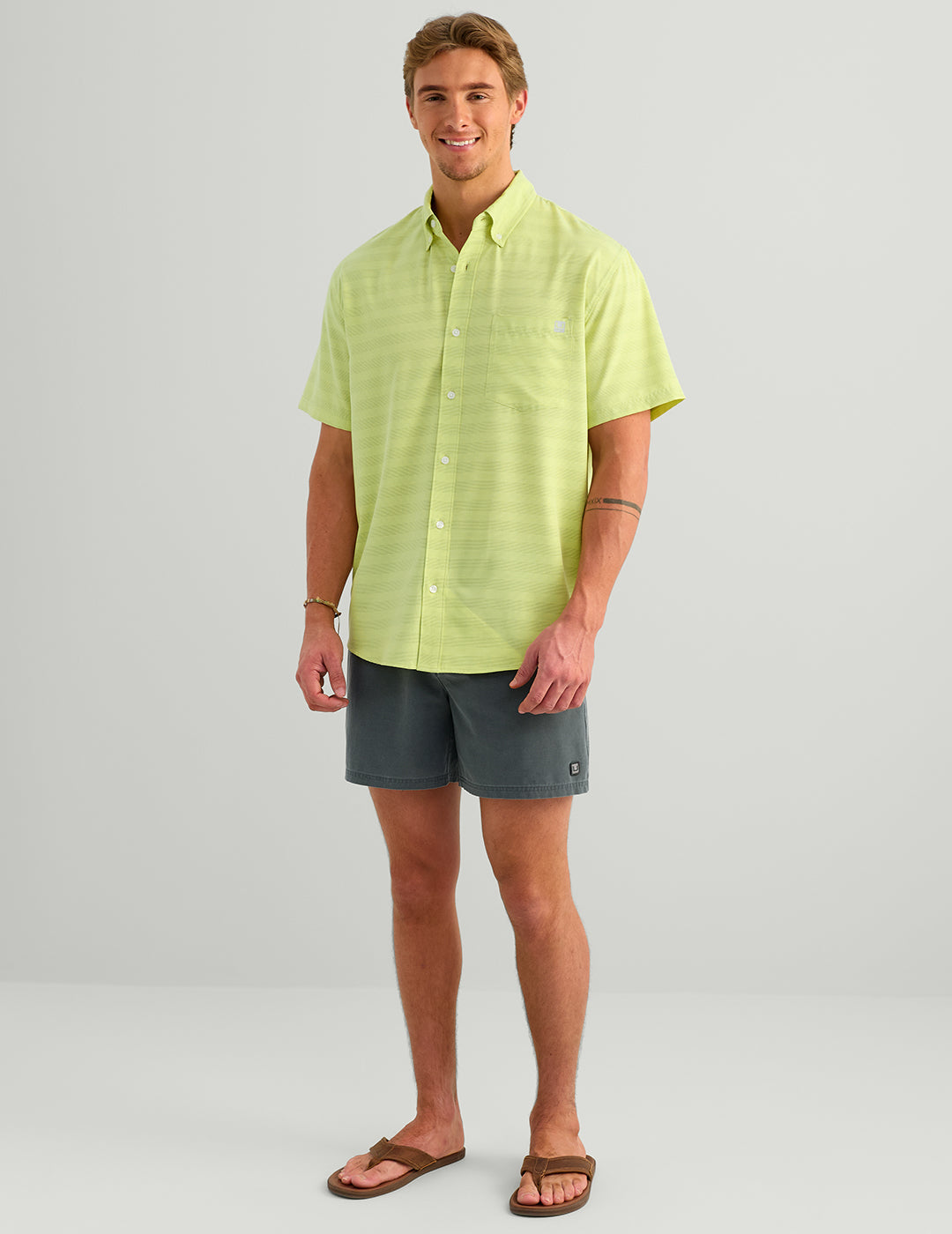 Huk Kona Button-Down - Cross Dye Stripe Vintage Chartreuse
