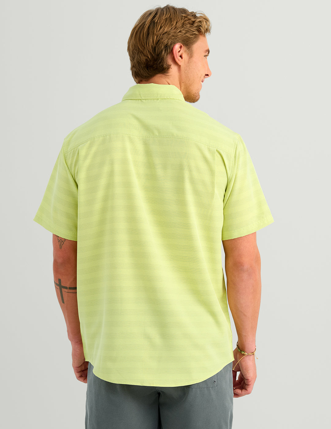 Huk Kona Button-Down - Cross Dye Stripe Vintage Chartreuse