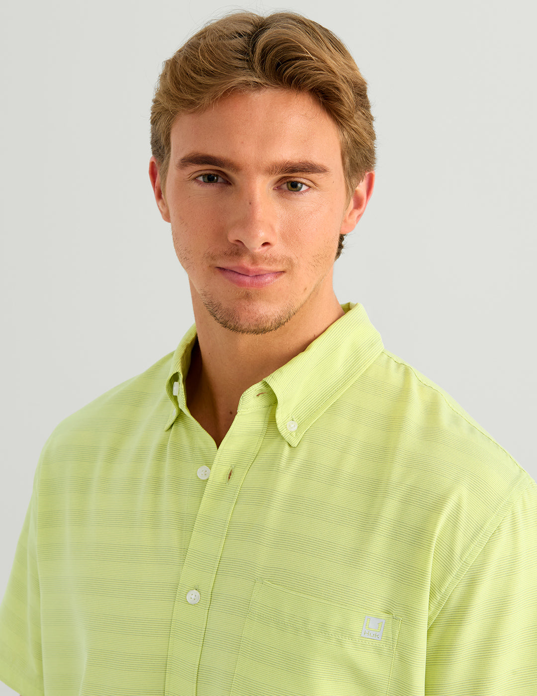 Huk Kona Button-Down - Cross Dye Stripe Vintage Chartreuse