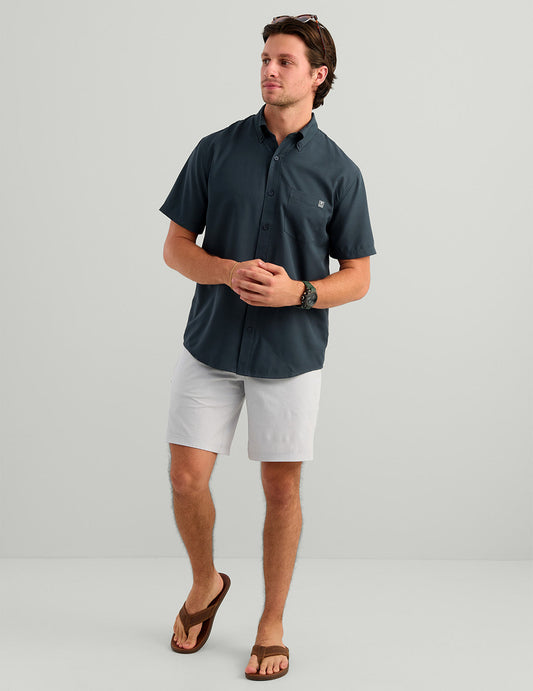 Huk Kona Button-Down - Cross Dye Stripe Sea Storm