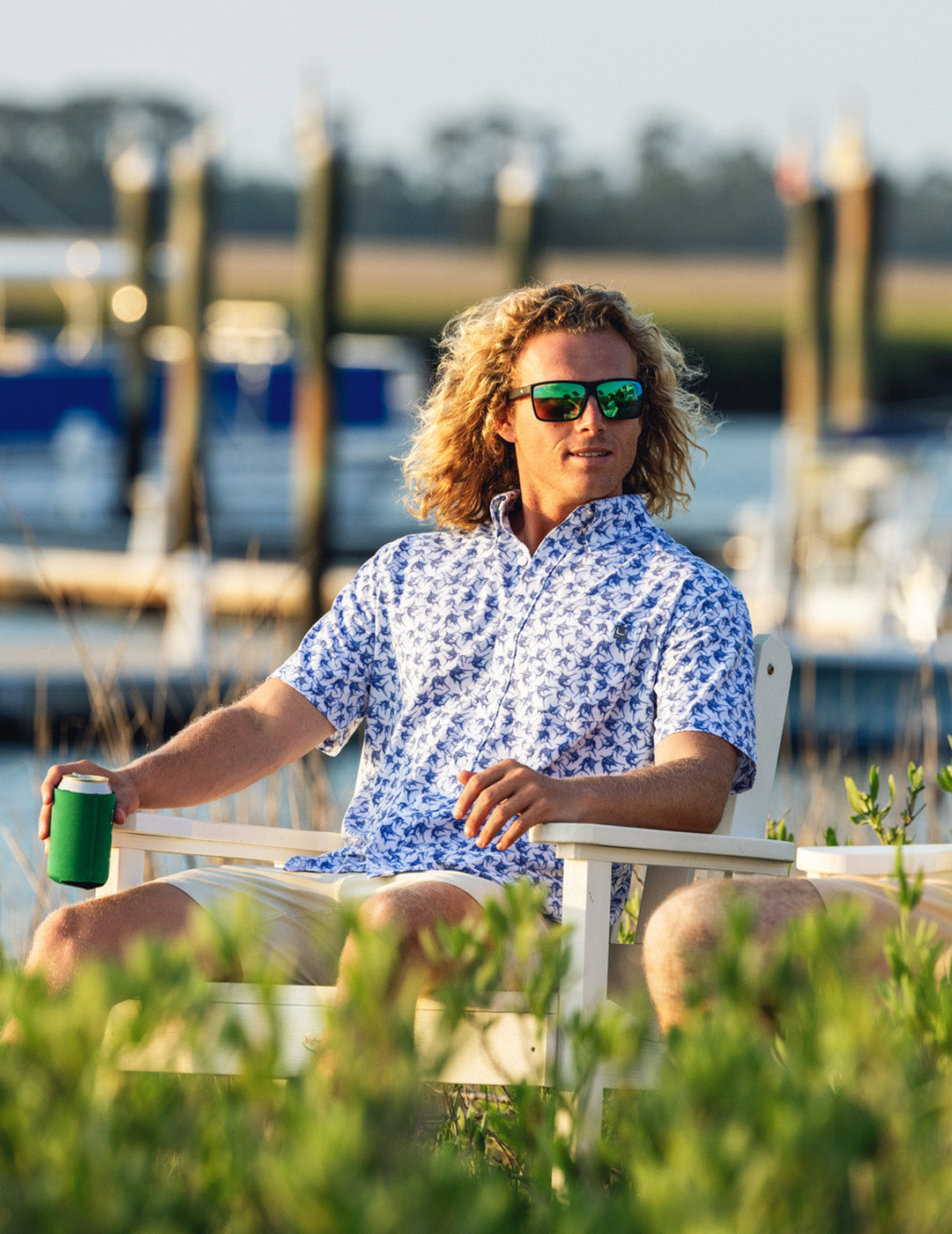 Huk KC Kona Button-Down - White Mini Marlin