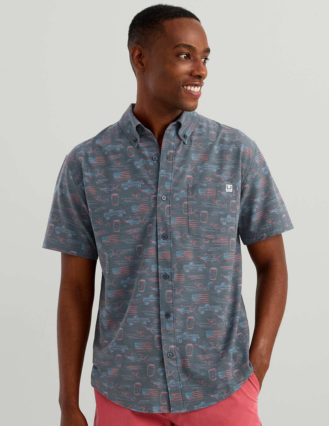 Huk KC Kona Button-Down - Sea Storm Americana