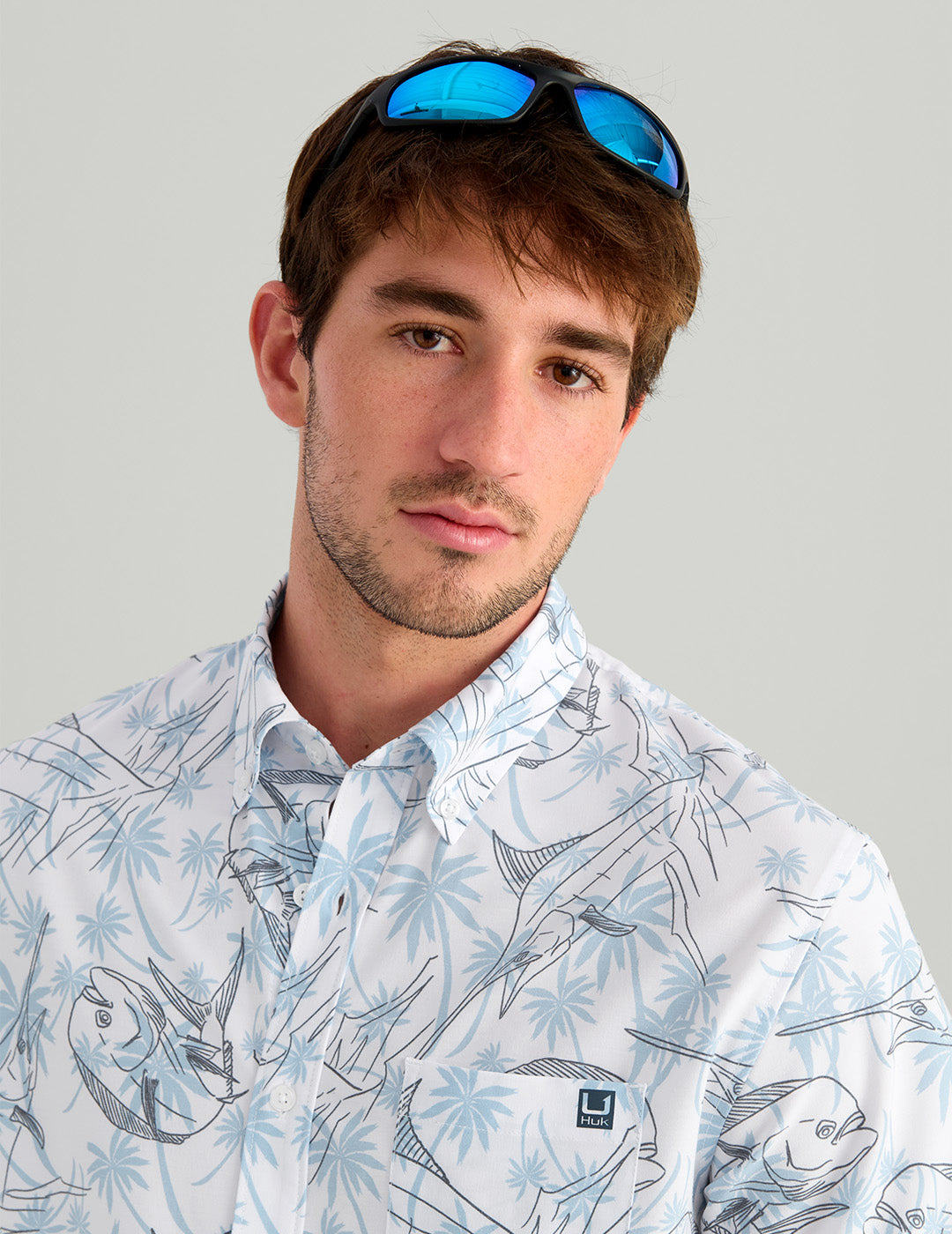 Huk KC Kona Button-Down - Blue Shadow Palm Slam