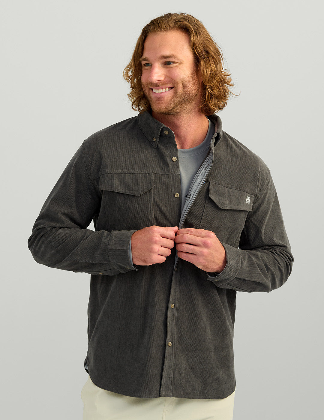 Huk Hawser Corduroy Button-Down - Volcanic Ash