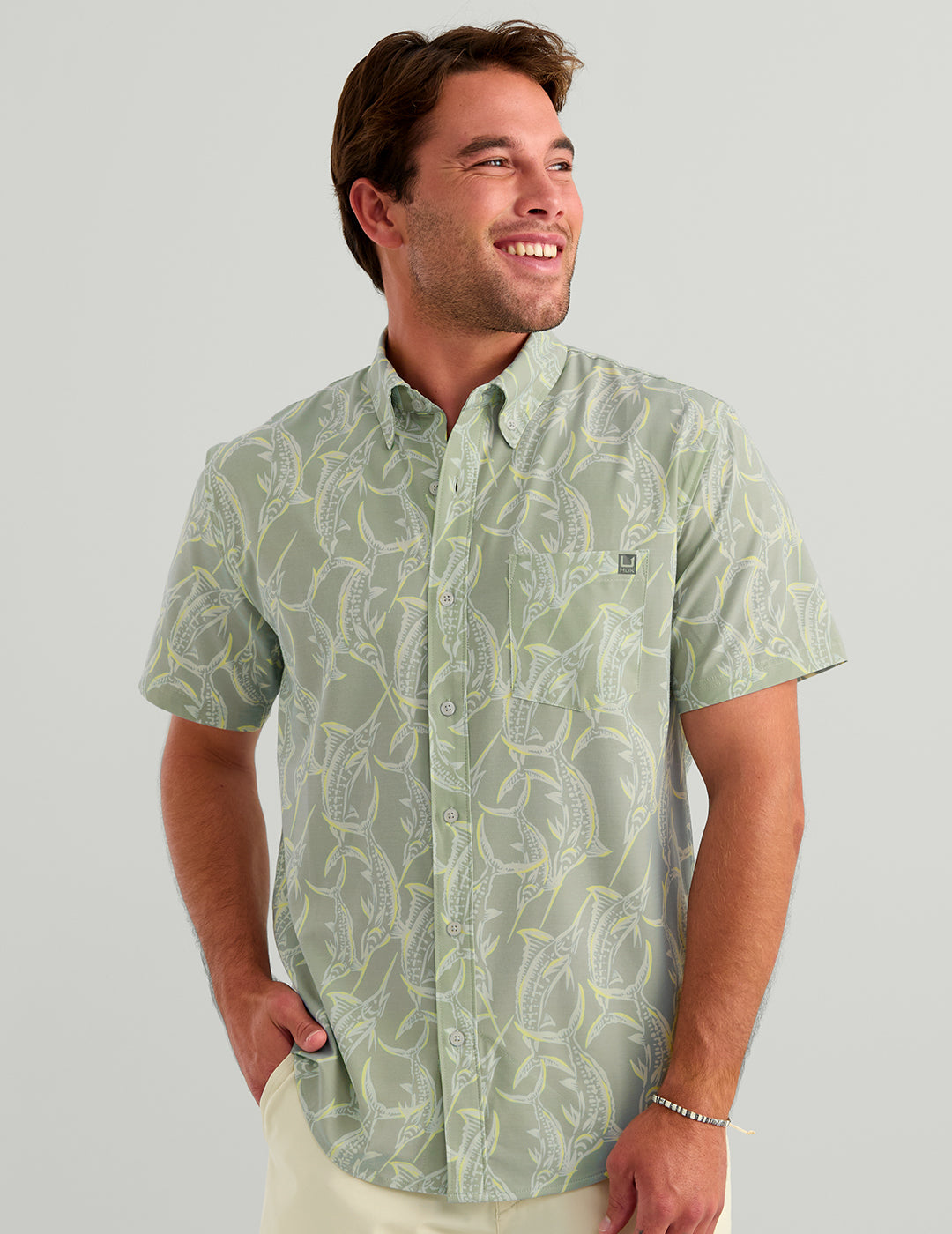 Huk Kona Button-Down - Silver Blue Marlin