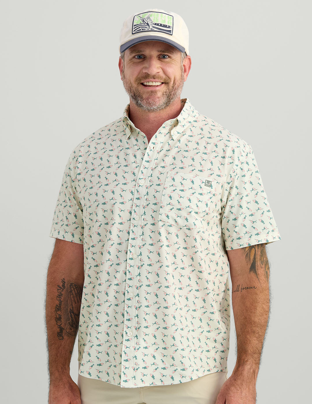 Huk Kona Button-Down - Egret American Fish