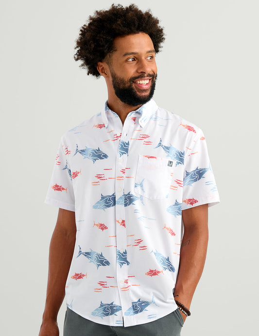 Huk Kona Button-Down - White Tuna School