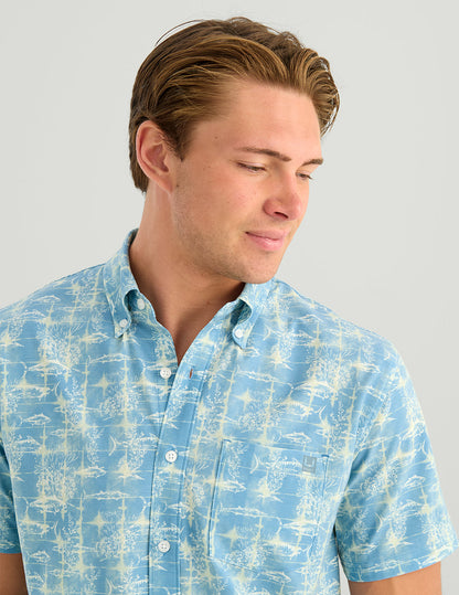 Huk Kona Button-Down - Blue Shadow Fish Dye