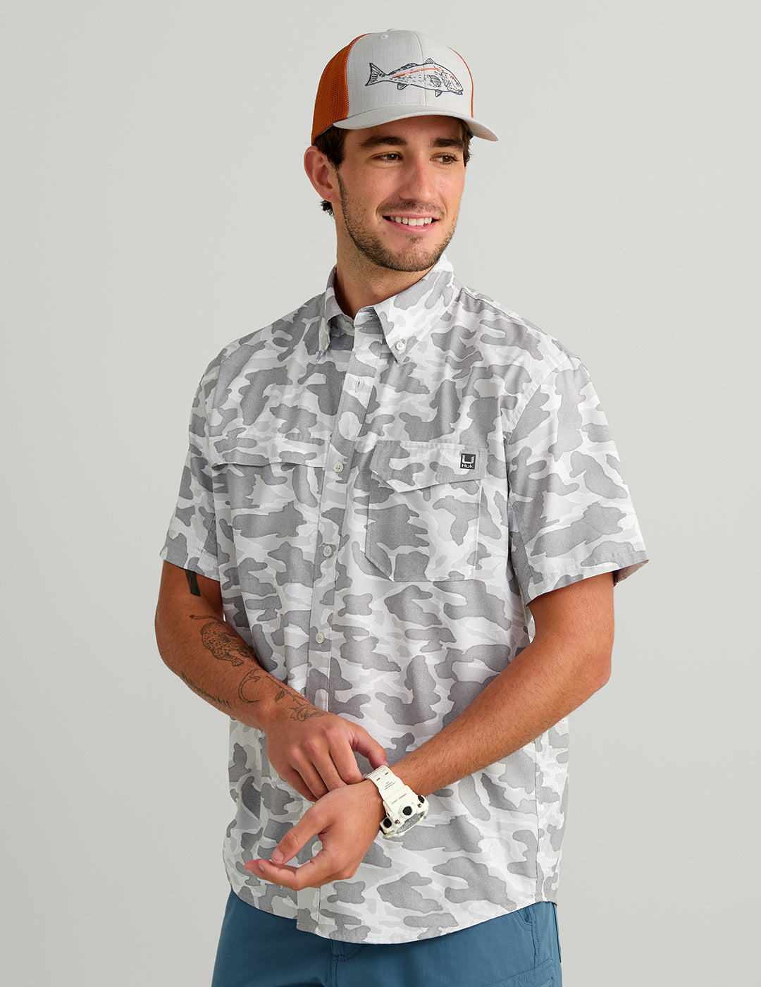 Huk Tide Point Short Sleeve Button-Down - Seagull Camo
