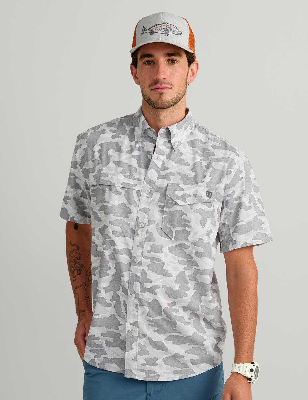 Huk Tide Point Short Sleeve Button-Down - Seagull Camo