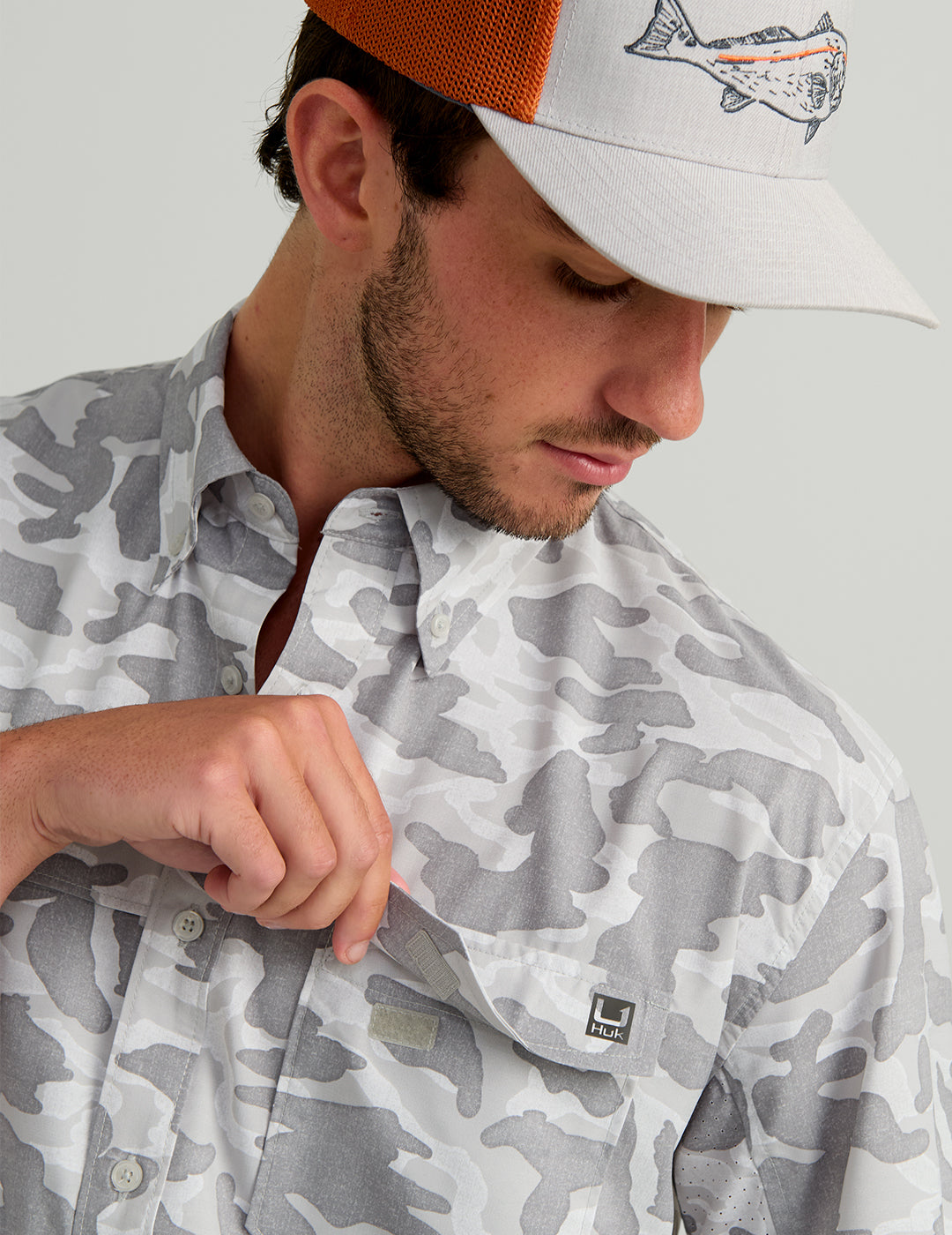 Huk Tide Point Short Sleeve Button-Down - Seagull Camo