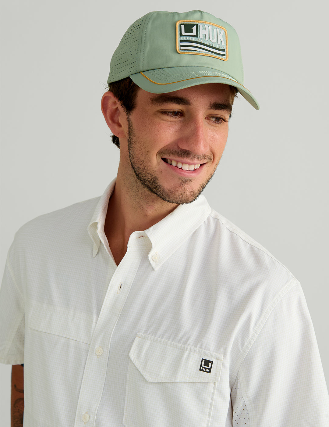 Huk Tide Point Short Sleeve Button-Down - Pale Algae Mini Check